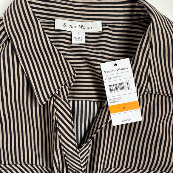 Studio Works Black and Cream Striped Blouse Women’s Size Small - Picture 3 of 6